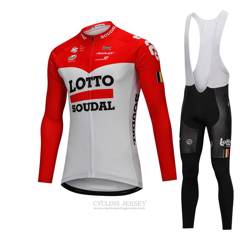 2018 Cycling Jersey Lotto Soudal White and Red Long Sleeve and Bib Tight